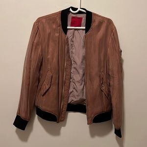 Emory Park Pink Dusty Rose Black Accents Zip Up Bomber Jacket Small